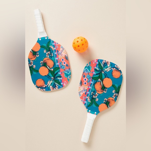 Anthropologie Vibrant Paddle Ball Set - Blue and Orange The Flock Pickleball Set - Picture 2 of 3